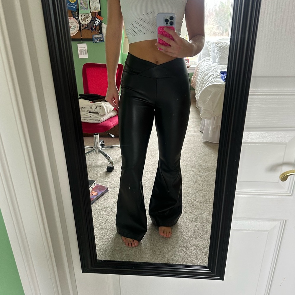 Black Faux Leather Flare Pants